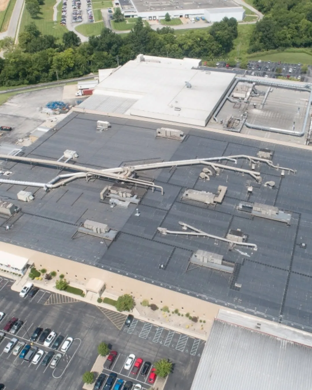 Drone aerial roof inspection of commercial HVAC penetrations in San Marcos, CA